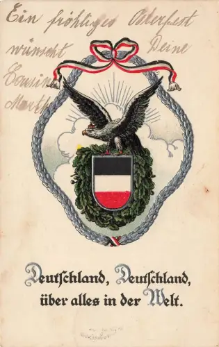 AK 1.WK Spruchkarte über alles in der Welt 1916 Patriotika Postkarte Geprägt