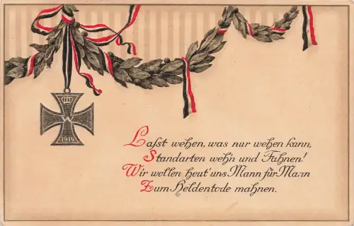 AK 1.WK Spruchkarte Zum Heldentode mahnen EK2 1916 gelaufen Patriotika Geprägt