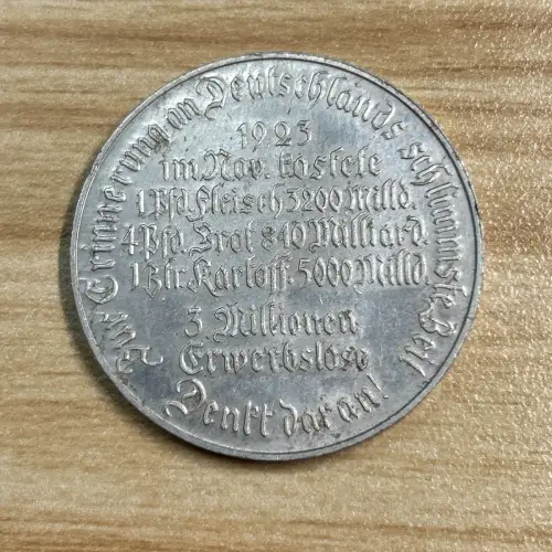 Inflationsmedaille 1925 Zur Erinnerung an Deutschlands schlimmste Zeit 1923