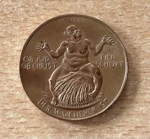 Bronze Medaille 1923 Not Inflation Wucherer Weimarer Republik
