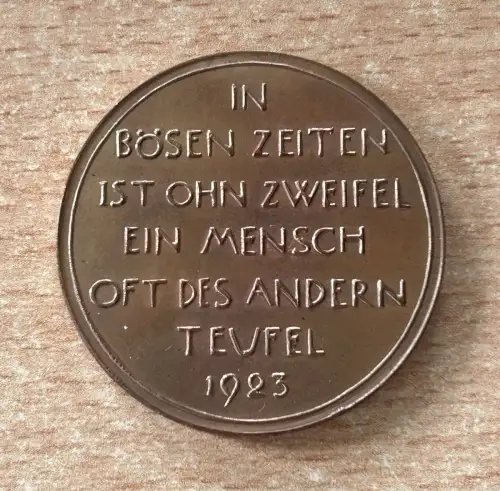 Bronze Medaille 1923 Not Inflation Wucherer Weimarer Republik