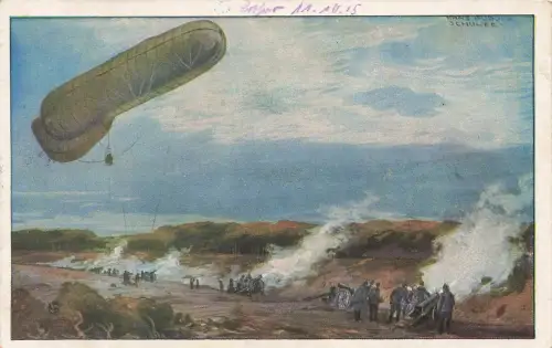 AK 1.WK Fesselballon unsere Artilleriewirkung beobachtend 1915 Patriotika