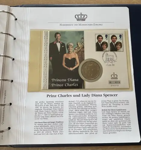 Album Numisbriefe der Monarchien Europas 6 X Briefe mit Münzen