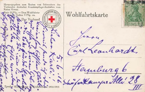 AK 1.WK Tyroler Kaiserjäger in Felduniform 1916 gelaufen Patriotika Postkarte