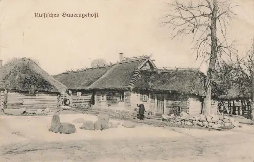 AK 1.WK Russisches Bauerngehöft 1917 gelaufen Patriotika Postkarte
