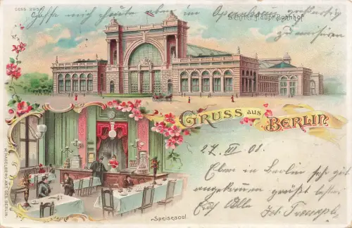 AK Berlin Hauptbahnhof Speisesaal Berlin 1903 gelaufen Postkarte Litho