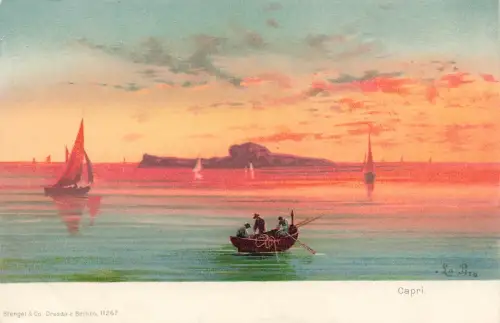AK Capri Segelboote Fischerboot Sonnenuntergang Italien ungelaufen Postkarte