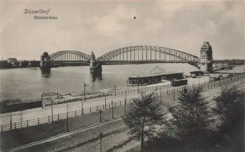 AK Düsseldorf Rheinbrücke Uferpromenade Nordrhein-Westfalen Feldpostkarte