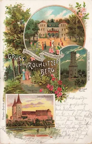 AK Rochlitz Rochlitzer Berg Pension Hotel Sachsen 1898 gelaufen Postkarte Litho