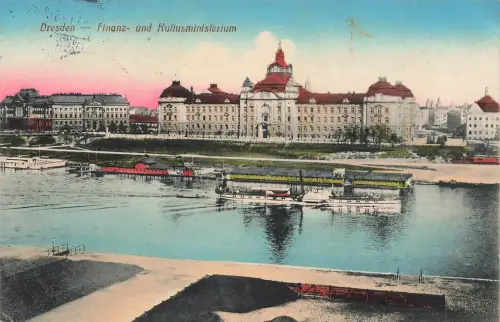 AK Dresden Finanz Kulturministerium Dampfer Sachsen 1914 gelaufen Feldpostkarte
