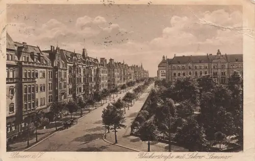 AK Plauen Blücherstraße Lehrer Seminar Vogtland Sachsen 1923 gelaufen Postkarte