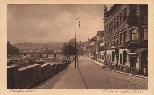 AK Saarbrücken Cafe Uferpromenade Saar Saarland 1932 gelaufen Postkarte
