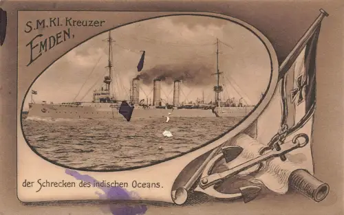 AK 1.WK S.M.Kl. Kreuzer Emden Marine ungelaufen Patriotika Postkarte