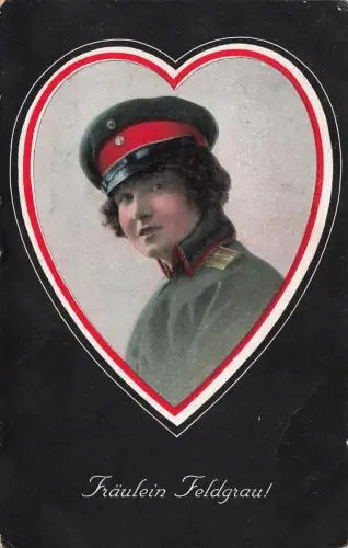 AK 1.WK Fräulein Feldgrau Portrait Schirmmütze 1916 Patriotika Postkarte