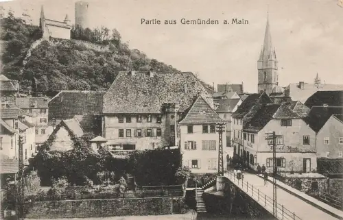 AK Gemünden am Main Partie Scherenburg Bayern gelaufen Postkarte