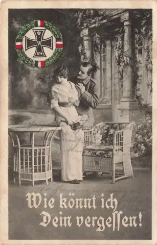AK 1.WK Wie könnt ich deins vergessen Soldat Frau EK2 1915 Patriotika Postkarte