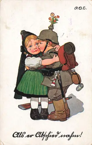 AK 1.WK Als er wiederkam Kleiner Soldat Bajonett Mädchen 1916 Patriotika
