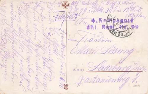 AK 1.WK Als er wiederkam Kleiner Soldat Bajonett Mädchen 1916 Patriotika