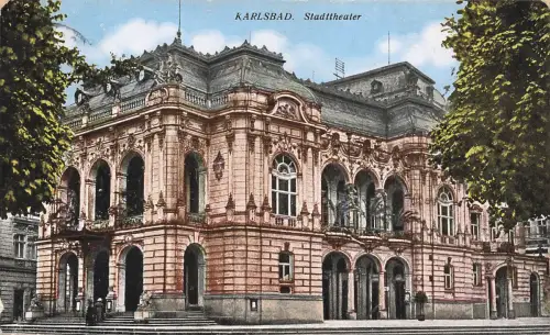 AK Karlsbad Karlovy Vary Stadttheater Böhmen 1926 gelaufen Postkarte