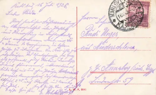 AK Karlsbad Karlovy Vary Stadttheater Böhmen 1926 gelaufen Postkarte