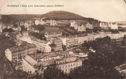 AK Karlsbad Karlovy Vary Panorama Stadtansicht Böhmen 1929 gelaufen Postkarte