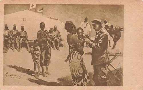 AK 1.WK Jung Afrika wird geimpft Kolonial-Krieger-Spende Patriotika Postkarte