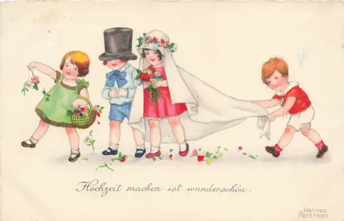 AK Hannes Petersen Hochzeit machen ist wunderschön Brautpaar 1929 Künstlerkarte