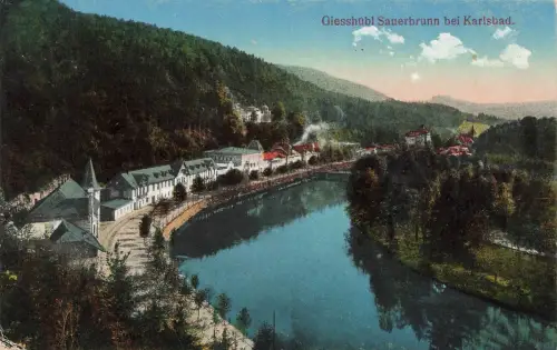 AK Gießhübl Sauerbrunn Kyselka Fluss Eger Kurhaus Böhmen gelaufen Postkarte