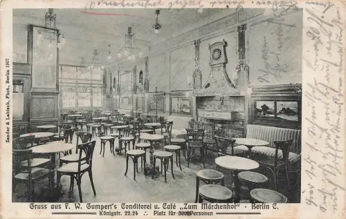 AK Berlin Gumberts Conditorei Cafe Zum Märchenhof Berlin 1908 gelaufen Postkarte