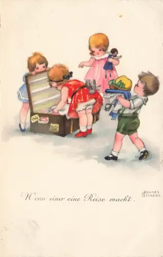 AK Hannes Petersen Wenn einer eine Reise macht Kinder packen 1926 Künstlerkarte