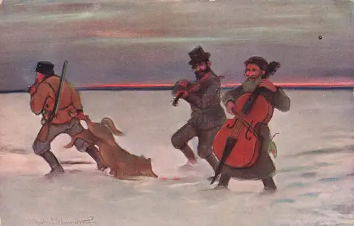 AK 1.WK Mutige Musiker 1916 gelaufen Patriotika Postkarte