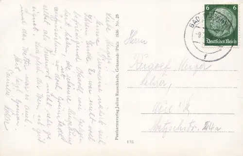 AK Grünstadt Gesamtansicht Kirche Rheinland-Pfalz 1937 gelaufen Postkarte