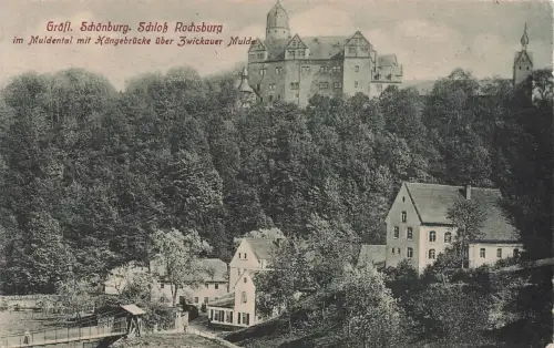 AK Rochsburg Gräfl. Schönburg Schloss Rochsburg Hängebrücke Sachsen 1910