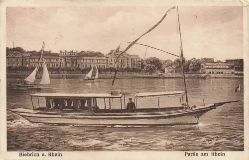 AK Biebrich a. Rhein Schloss Ausflugsboot Partie Hessen 1927 gelaufen Postkarte