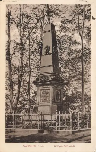 AK Freiberg Kriegerdenkmal Sachsen 1918 gelaufen Postkarte