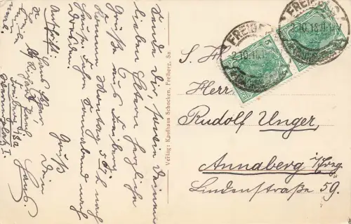 AK Freiberg Kriegerdenkmal Sachsen 1918 gelaufen Postkarte