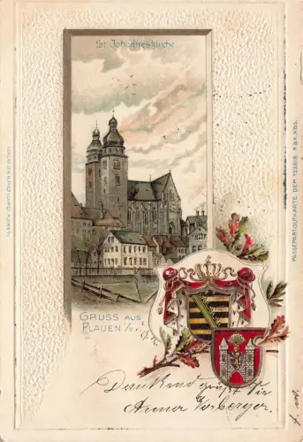 AK Plauen St. Johanneskirche Vogtland Sachsen geprägt 1902 gelaufen Postkarte