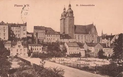 AK Plauen St. Johanneskirche Vogtland Sachsen 1929 gelaufen Postkarte