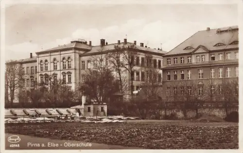 AK Pirna a. Elbe Oberschule Sachsen 1933 gelaufen Postkarte