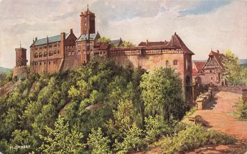 AK Eisenach Wartburg mit Gasthaus Thüringen ungelaufen Künstlerkarte M. Lennart