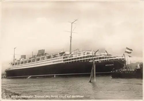 AK Riesendampfer Bremen Norddeutscher Lloyd auf der Weser Postkarte