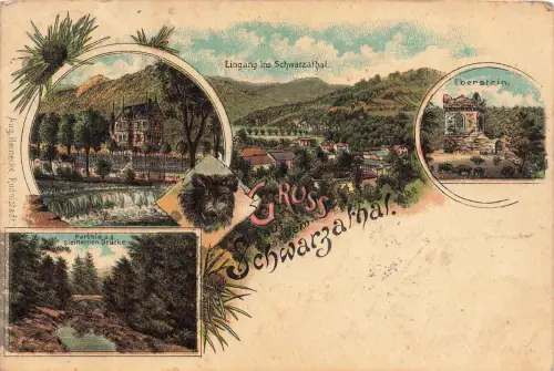 AK Schwarzathal Eberstein Steinernen Brücke Thüringen 1900 Postkarte Litho