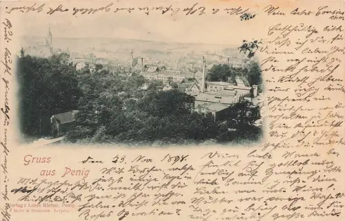 AK Penig Stadtansicht Panorama Kirche Sachsen 1898 gelaufen Postkarte