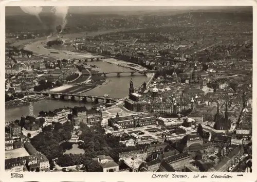 AK Dresden Luftbild Elbebrücken Sachsen 1941 gelaufen Hahn 10256 Postkarte