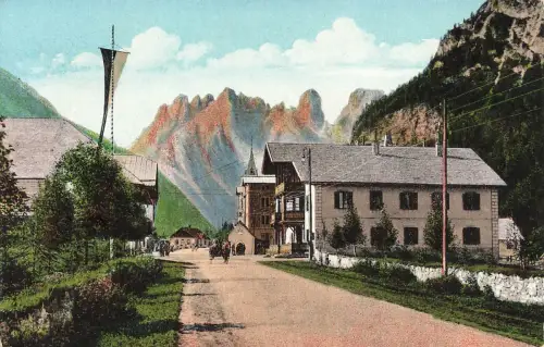 AK Landro Monte Cristallo Gasthaus Dolomiten Berge Italien Werbepostkarte