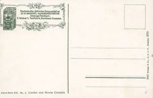 AK Landro Monte Cristallo Gasthaus Dolomiten Berge Italien Werbepostkarte