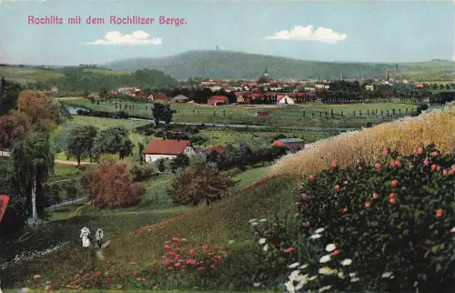 AK Rochlitz Rochlitzer Berge Fluss Kirche Sachsen 1917 gelaufen Postkarte