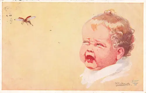 AK Wally Fialkowska weinendes Baby mit Wespe 1928 gelaufen Künstlerkarte