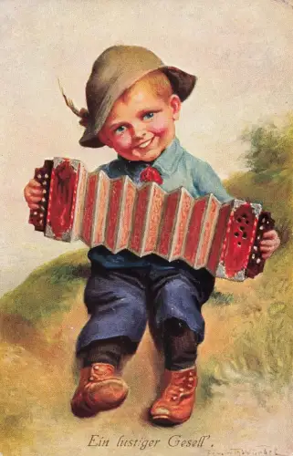AK Franz Würbel Ein lustiger Gesell Junge spielt Ziehharmonika Nr. 403/1 1926