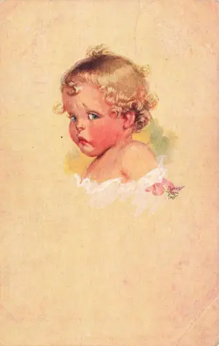 AK Wally Fialkowska Kinderporträt blondes Kleinkind 1922 Künstlerkarte